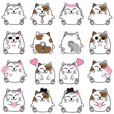 Kedi koleksiyonu ile çeşitli karakter ayrı tut moduyla vektör Icon set güzel şirin çift çizgi film
