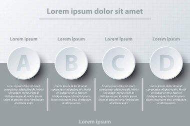 Poster vektör tasarım Infographic illüstrasyon kavramı dört konular basit beyaz 3d kağıt daire üzerinde web sitesi tanıtımı için koyu gri kapağı