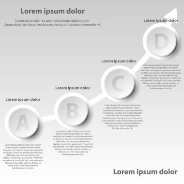 Web sitesi tanıtım kapak poster vektör tasarım Infographic illüstrasyon kavramı için ok ile basit beyaz 3d kağıt daireler