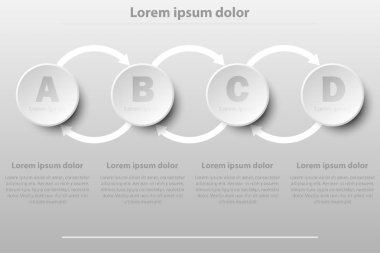 Dört basit beyaz 3d kağıt daireler Web sitesi tanıtımı kapak poster vektör tasarım Infographic illüstrasyon kavramı için sırada