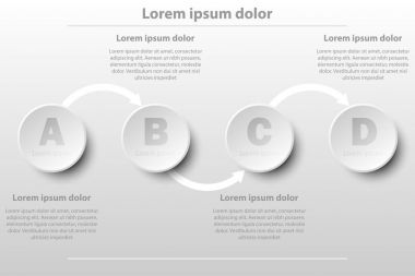 Dört basit beyaz 3d kağıt daireler Web sitesi tanıtımı kapak poster vektör tasarım Infographic illüstrasyon kavramı için sırada