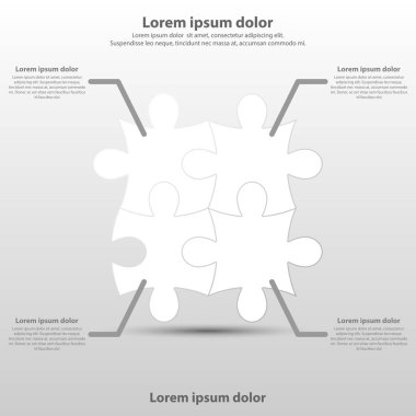 Web sitesi tanıtım kapak poster vektör tasarım Infographic illüstrasyon kavramı için dört basit 3d beyaz kağıt bulmaca Tema