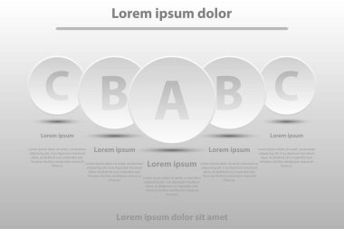 Beş basit beyaz Web sitesi tanıtımı kapak poster vektör tasarım Infographic illüstrasyon kavramı için 3d kağıt daireler