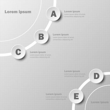 Beş basit beyaz Web sitesi tanıtımı kapak poster vektör tasarım Infographic illüstrasyon kavramı için köşedeki 3d kağıt daire