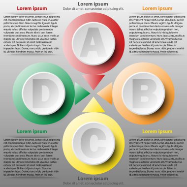 Daire in dört konu Web sitesi tanıtımı kapak poster vektör tasarım Infographic illüstrasyon kavramı için renkli 3d kağıt