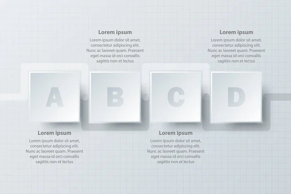 Vier Themen einfaches weißes Papier 3D-Quadrat auf der Zeitachse für Website-Präsentation Cover Poster Vektor Design Infografik Illustration Konzept — Stockvektor