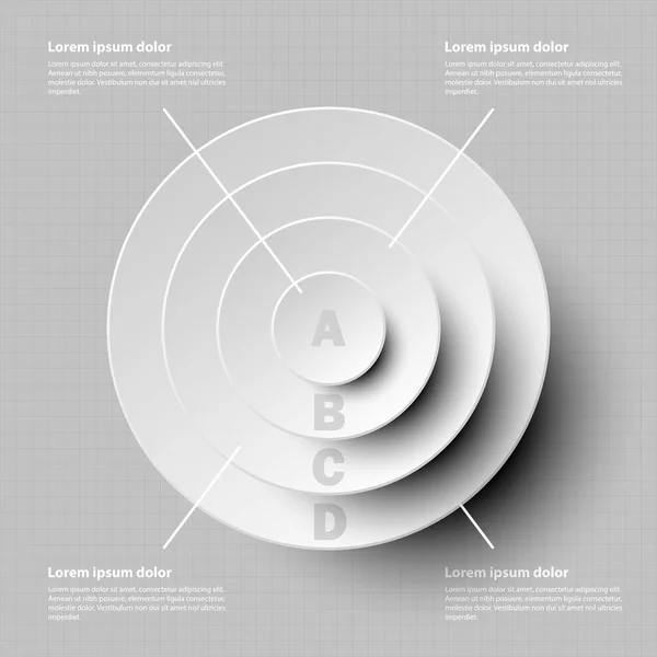 Enkla vita 3d papper cirkel i fyra lager ämne för webbplats presentation cover affisch vektor infographic illustration designkoncept — Stock vektor