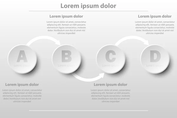 Vier einfache weiße 3d Papierkreise in Reihenfolge für Website-Präsentation Cover Poster Vektor Design Infografik Illustrationskonzept — Stockvektor