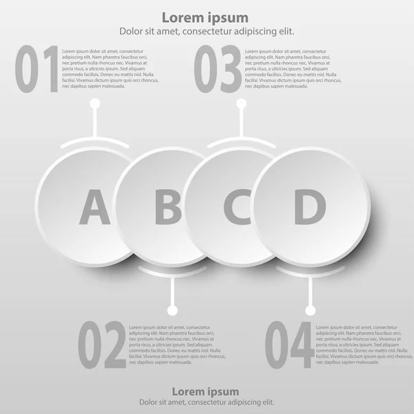 Vier eenvoudige witte 3d papieren cirkels voor website presentatie cover poster vector infographic illustratie ontwerpconcept — Stockvector