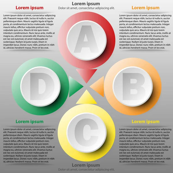 Färgglada 3d papper cirkeln av fyra ämnen för webbplats presentation cover affisch vektor infographic illustration designkoncept — Stock vektor