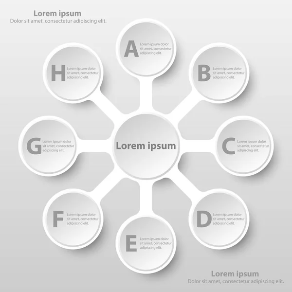 Enkla vita 3d papper cirkeln med åtta ämnen för webbplats presentation cover affisch vektor infographic illustration designkoncept — Stock vektor