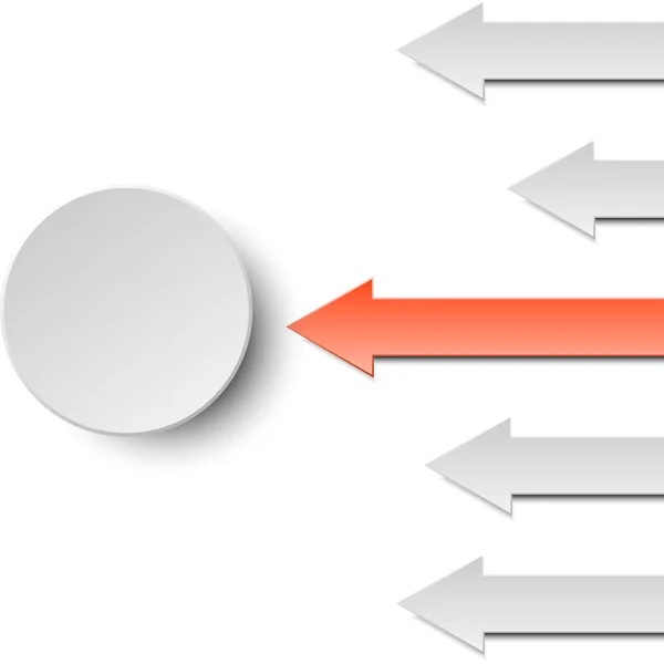 3d rojo y gris flecha de papel con dos círculos para el diseño de conceptos gráficos de negocios — Archivo Imágenes Vectoriales