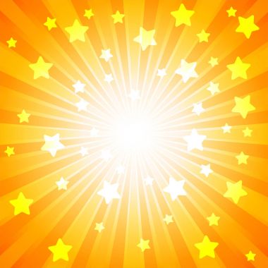 Birçok beyaz yıldız için soyut vektör tasarım arka plan kavramı ile patlama turuncu