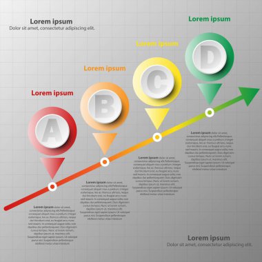 Renkli kağıt daire mil taş web sitesi tanıtımı kapak poster vektör tasarım Infographic illüstrasyon kavramı için renkli oku