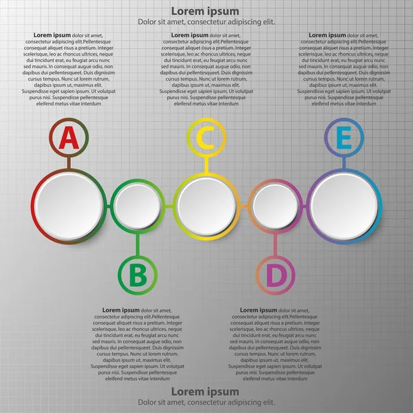 Fem enkla 3d papper cirklar på färgglada tid linje för webbplats presentation cover affisch vektor infographic illustration designkoncept — Stock vektor