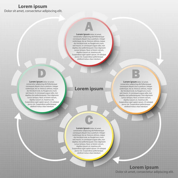Färgglada papper 3d cirkel i cykel loop sekvens för webbplats presentation cover affisch vektor infographic illustration designkoncept — Stock vektor