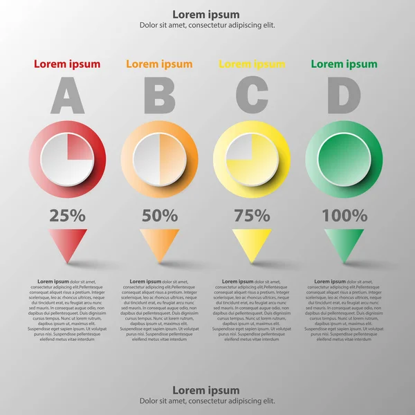 Färgglada 3d papper cirkeln med procentuell nivå för webbplats presentation cover affisch vektor infographic illustration designkoncept — Stock vektor