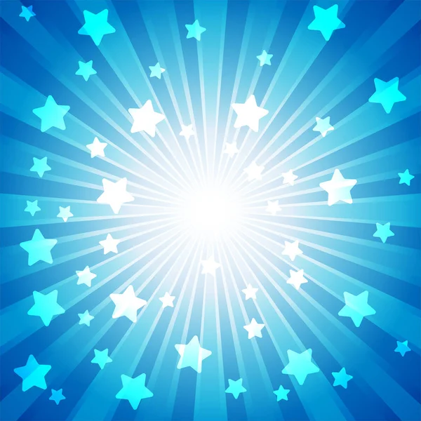 Blå burst med många vita stjärnor för abstrakt vektor bakgrund designkoncept — Stock vektor