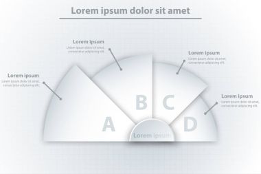 Web sitesi tanıtım kapak poster vektör tasarım Infographic illüstrasyon kavramı için 3d kağıt yarım daire basit dört konular beyaz