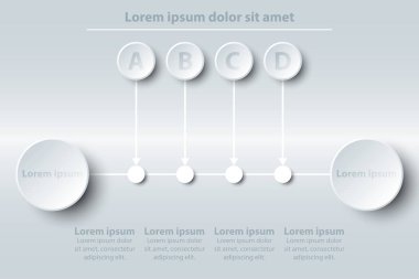 Web sitesi tanıtım kapak poster vektör tasarım Infographic illüstrasyon kavramı için zaman çizgisi ile daire basit beyaz 3d kağıt dört konular balon