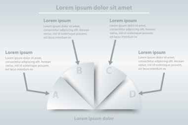 Web sitesi tanıtım kapak poster vektör tasarım Infographic illüstrasyon kavramı için 3d kağıt yarım daire basit dört konular beyaz