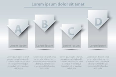 Dört konular basit beyaz 3d kağıt grafik grafik Web sitesi tanıtımı kapak poster vektör tasarım Infographic illüstrasyon kavramı için ok ile bar