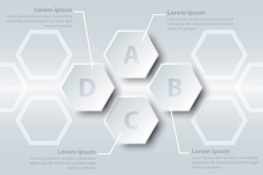 Dört konular basit beyaz kağıt 3d altıgen sırasındaki Web sitesi tanıtımı kapak poster vektör tasarım Infographic illüstrasyon kavramı için