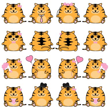 Güzel şirin çift kaplan koleksiyonu ile çeşitli karakter ayrı tut moduyla vektör Icon set çizgi film