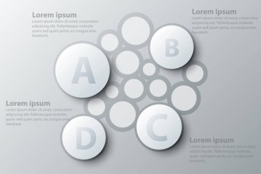 Dört konular basit beyaz daire 3d kağıt, Web sitesi tanıtım kapak poster vektör tasarım Infographic illüstrasyon kavramı