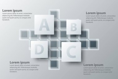 Dört konular basit beyaz kare 3d kağıt, Web sitesi tanıtım kapak poster vektör tasarım Infographic illüstrasyon kavramı