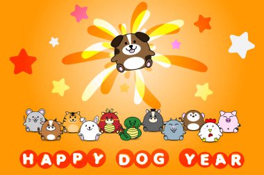 Mutlu yeni yıl köpek yılı hayvan sembolü Çince Zodyak burç karikatür vektör tasarlamak için