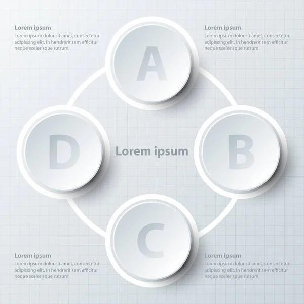 Vier Themen 3d Papierkreis in Zyklusschleifenfolge für Website-Präsentation Cover Poster Vektor Design Infografik Illustration Konzept — Stockvektor