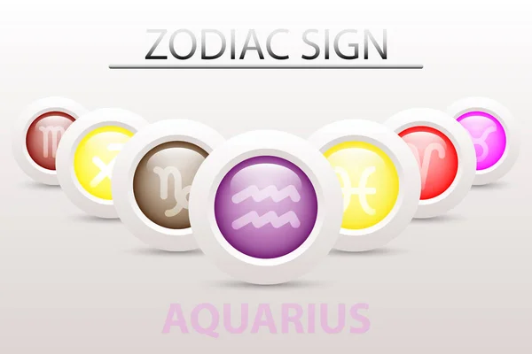 Burç Astroloji Zodyak işareti sembolü, kova sırası 3d basit beyaz düğme kağıt ve gölge ile grafik tasarım simge vektör içinde damla — Stok Vektör