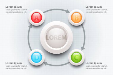 Renkli dört konular 3d kağıt daire Merkezi Web sitesi tanıtımı kapak poster vektör tasarım Infographic illüstrasyon kavramı için beyaz daire