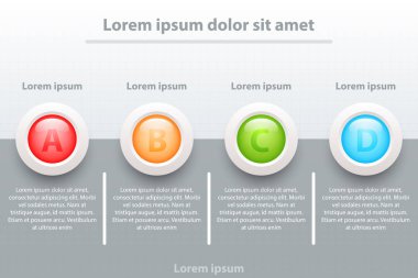 Dört konular renkli 3d kağıt daireler Web sitesi tanıtımı için yarım koyu gri üzerinde kapak poster vektör tasarım Infographic illüstrasyon kavramı