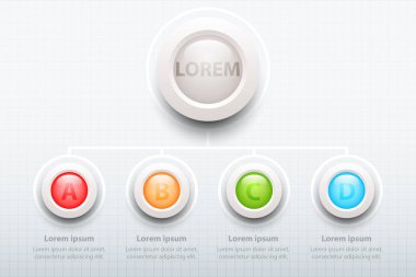 Dört konular renkli 3d çevrelerde düzenlemek grafik Web sitesi tanıtımı kapak poster vektör tasarım Infographic illüstrasyon kavramı için