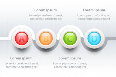 Dört konular renkli web sitesi tanıtımı kapak poster vektör tasarım Infographic illüstrasyon kavramı için zaman çizelgesi üzerinde 3d daire