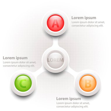 Web sitesi tanıtım kapak poster vektör tasarım Infographic illüstrasyon kavramı için ızgara üzerinde üç konu olan renkli 3d daire