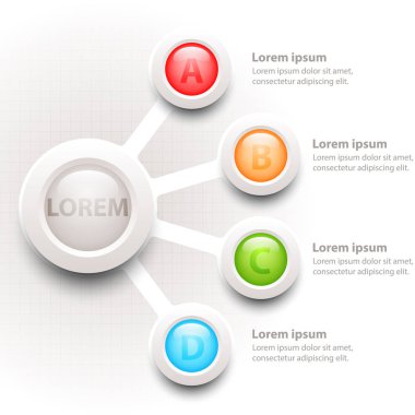 Web sitesi tanıtım kapak poster vektör tasarım Infographic illüstrasyon kavramı için ızgara üzerinde dört konular ile renkli 3d daire