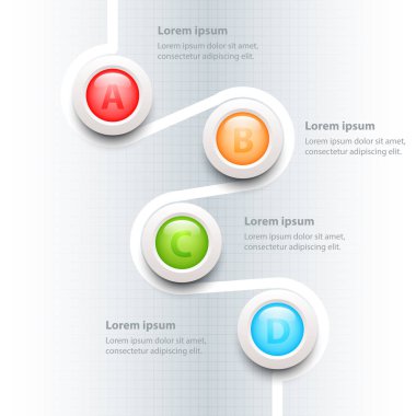 Dört konular renkli web sitesi tanıtımı kapak poster vektör tasarım Infographic illüstrasyon kavramı için beyaz sıra satırda 3d daire