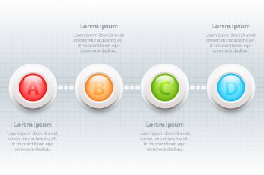 Dört konular renkli web sitesi tanıtımı kapak poster vektör tasarım Infographic illüstrasyon kavramı için beyaz bir daire nokta üzerinde 3d daire