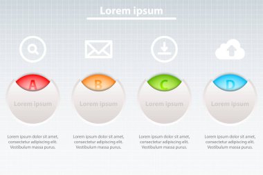 Poster vektör tasarım Infographic illüstrasyon kavramı ile Web sitesi tanıtımı için beyaz simgeler 3d çevrelerinde dört renkli konuları kapsar