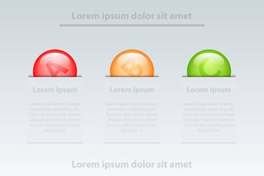 Beyaz Şablon Web sitesi tanıtımı kapak poster vektör tasarım Infographic illüstrasyon kavramı için renkli 3d mermer daireler üç konu başlıkları ekle
