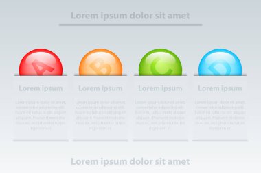 Beyaz Şablon Web sitesi tanıtımı kapak poster vektör tasarım Infographic illüstrasyon kavramı için renkli 3d mermer daireler dört konu başlıkları ekle