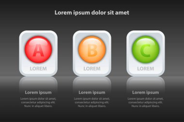 Beyaz kare ve yansıma sunu kapak poster vektör tasarım Infographic illüstrasyon kavramı için parlak renkli üç konu 3d daire