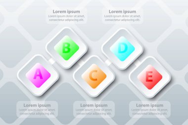 Renkli beş konu 3d kağıt kare desen sunu kapak poster vektör tasarım Infographic illüstrasyon kavramı için sıra Zaman Çizelgesi'nde