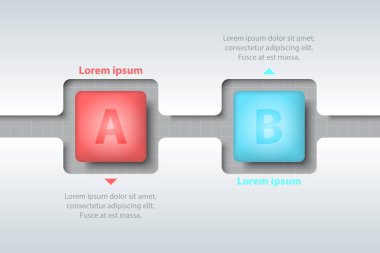 Zaman Çizelgesi'nde renkli 3d Meydanı'nın iki konu beyaz Şablon Web sitesi tanıtımı kapak poster vektör tasarım Infographic illüstrasyon kavramı için beyaz çizgilerini bölmek