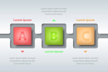 Zaman Çizelgesi'nde renkli 3d karenin üç konu beyaz Şablon Web sitesi tanıtımı kapak poster vektör tasarım Infographic illüstrasyon kavramı için beyaz çizgilerini bölmek