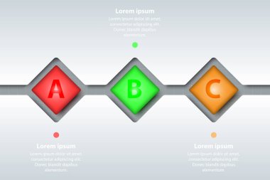 Zaman Çizelgesi'nde renkli 3d fliped karenin üç konu beyaz Şablon Web sitesi tanıtımı kapak poster vektör tasarım Infographic illüstrasyon kavramı için beyaz çizgilerini bölmek