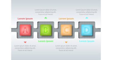 Zaman Çizelgesi'nde renkli 3d karenin dört konular beyaz Şablon Web sitesi tanıtımı kapak poster vektör tasarım Infographic illüstrasyon kavramı için beyaz çizgilerini bölmek